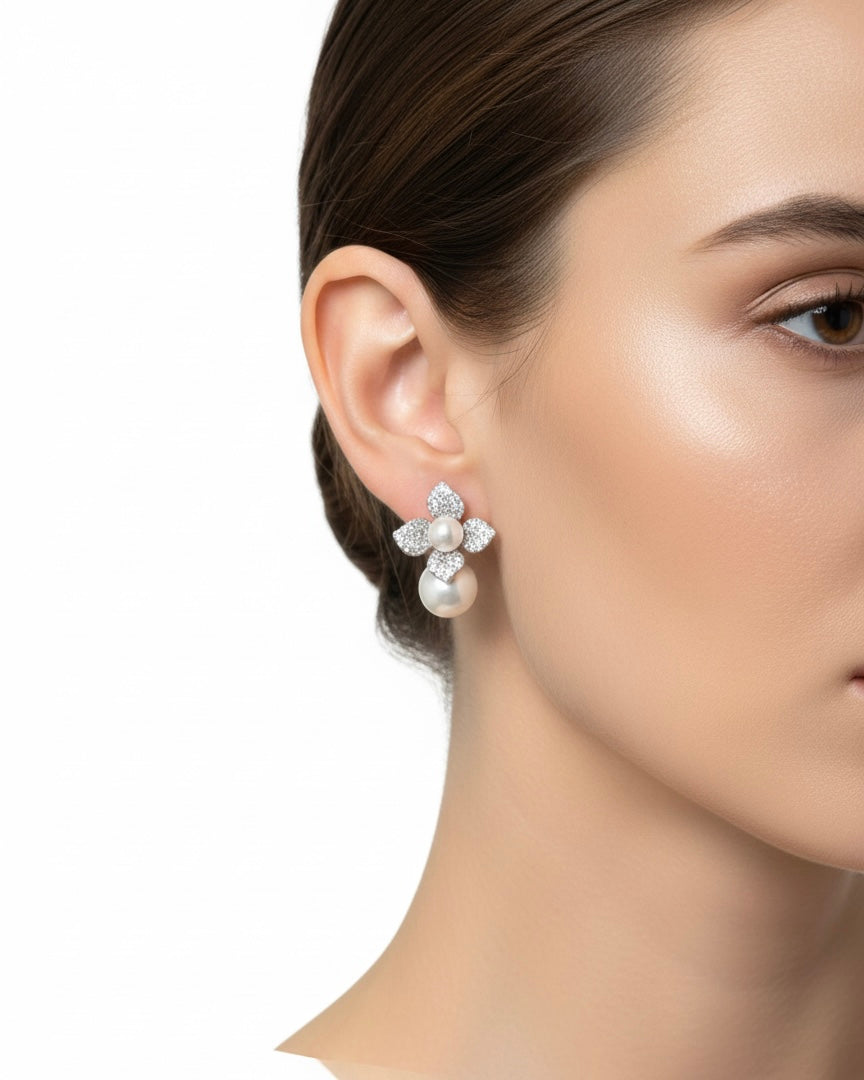 أقراط مرصعة بالزركون واللؤلؤ