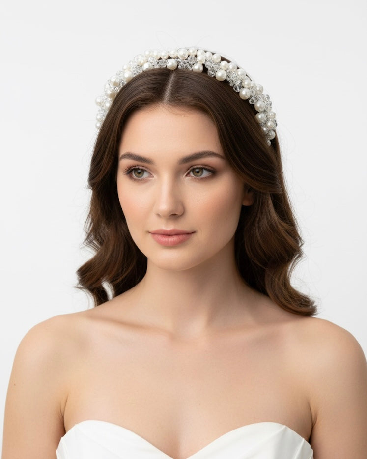 غطاء رأس من اللؤلؤ والزركون