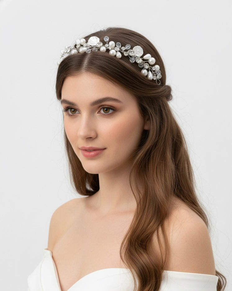 غطاء رأس مرصع بالزركون واللؤلؤ