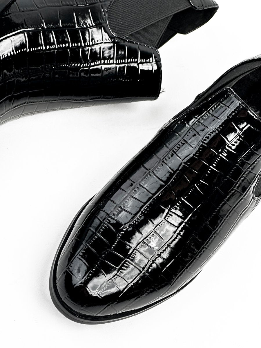 جلد أسود لامع Topsiders