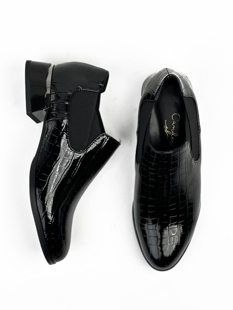 جلد أسود لامع Topsiders