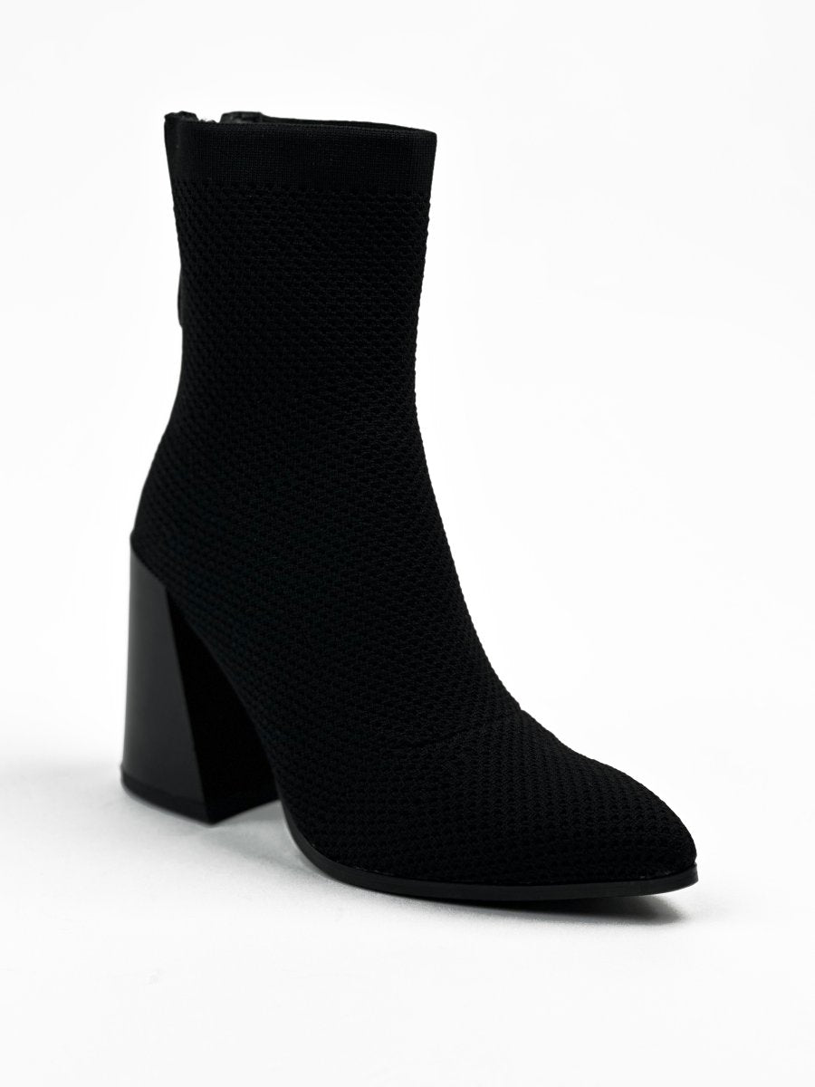 Mid-Calf Black Fabric Boots