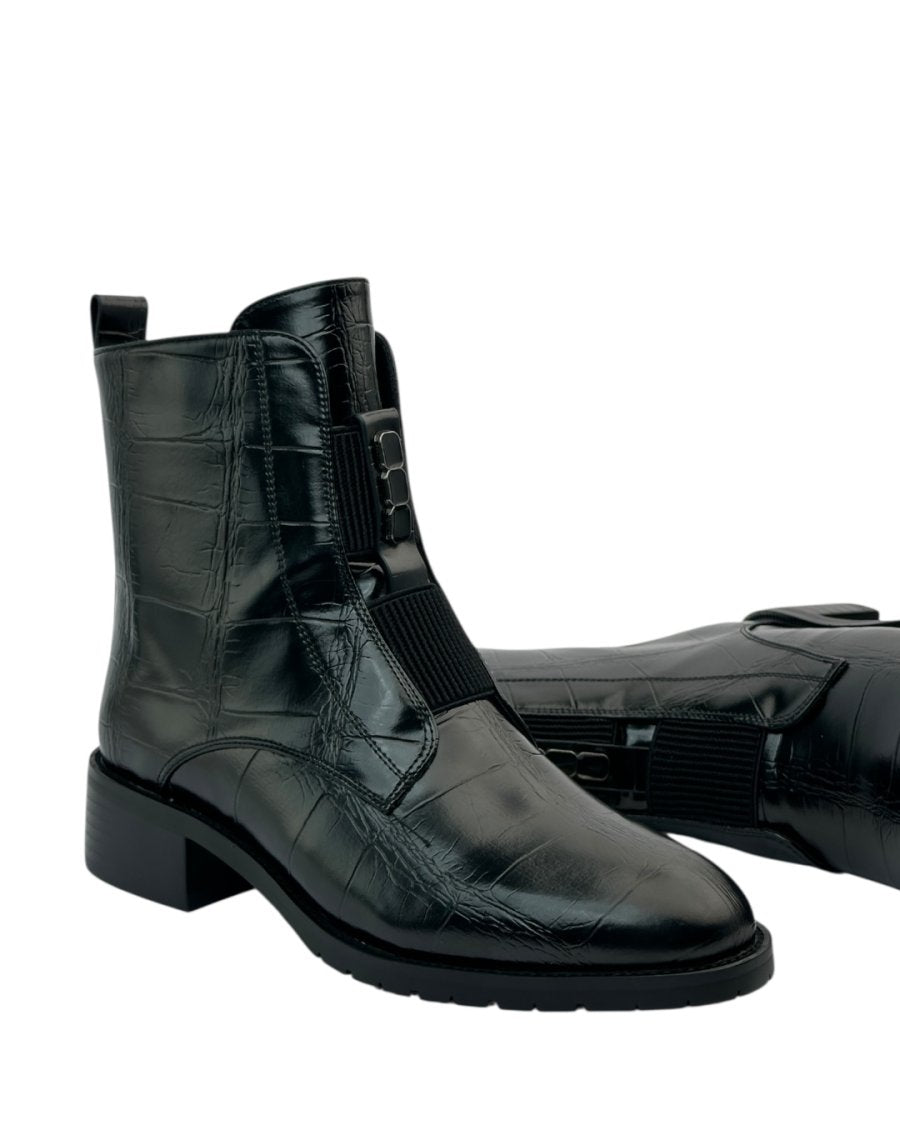 حذاء كاحل من جلد التمساح مزود بسحاب ومطاط