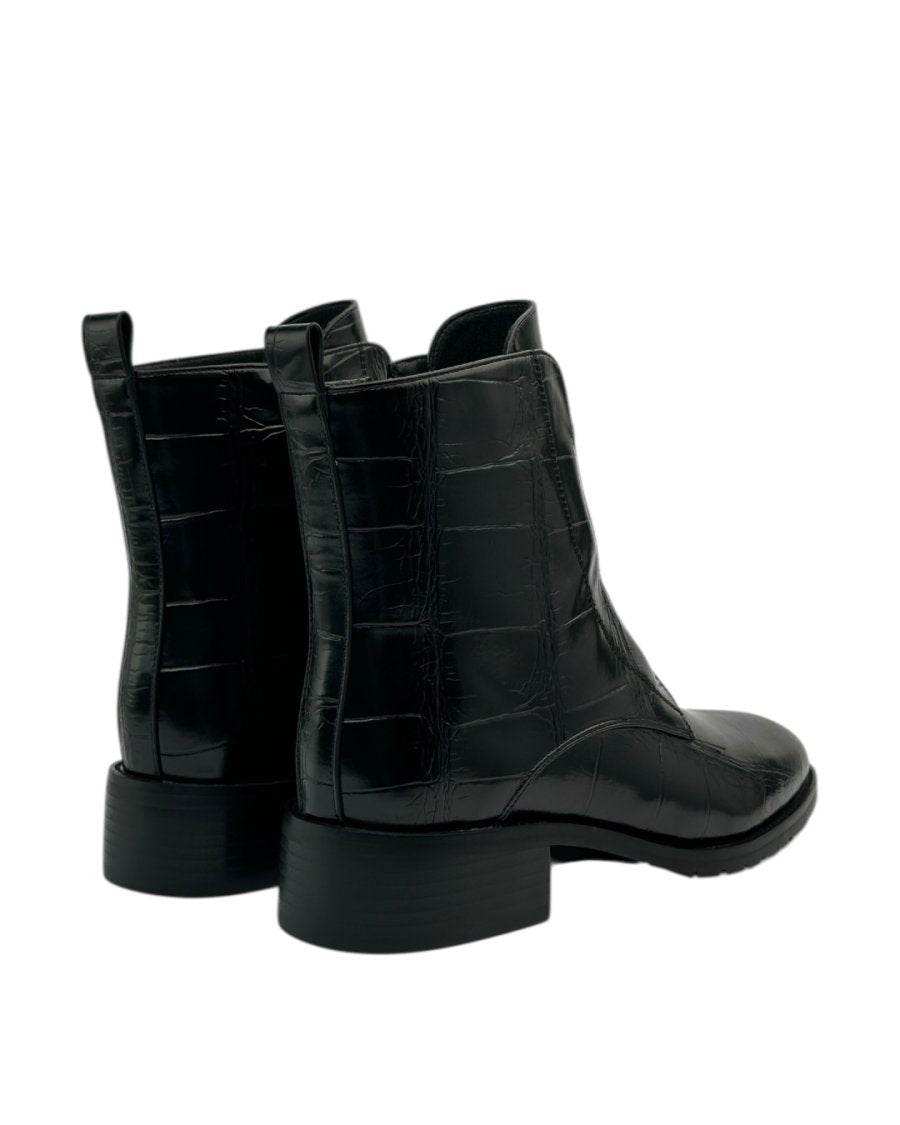 حذاء كاحل من جلد التمساح مزود بسحاب ومطاط