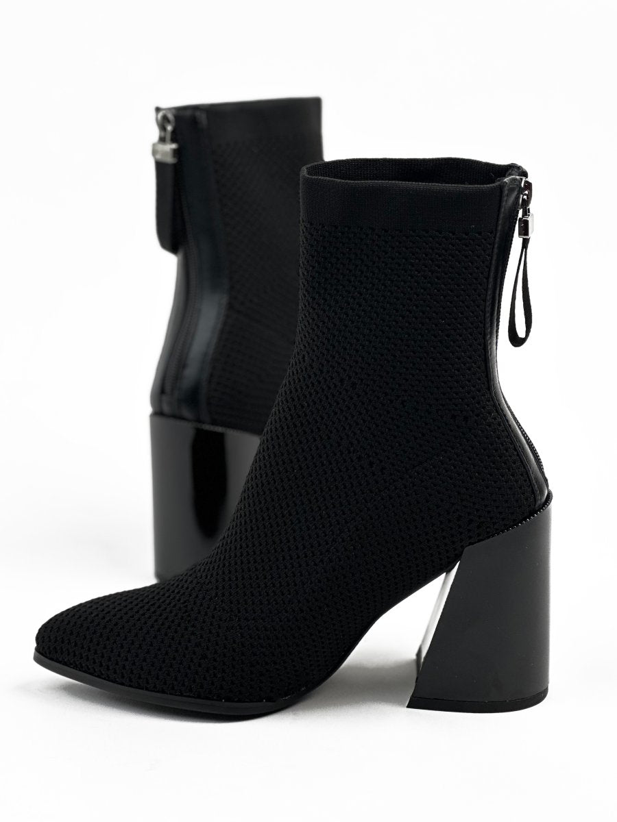 Mid-Calf Black Fabric Boots