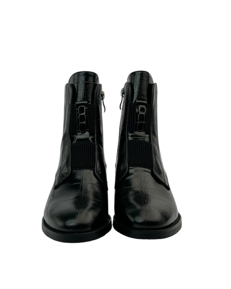 حذاء كاحل من جلد التمساح مزود بسحاب ومطاط