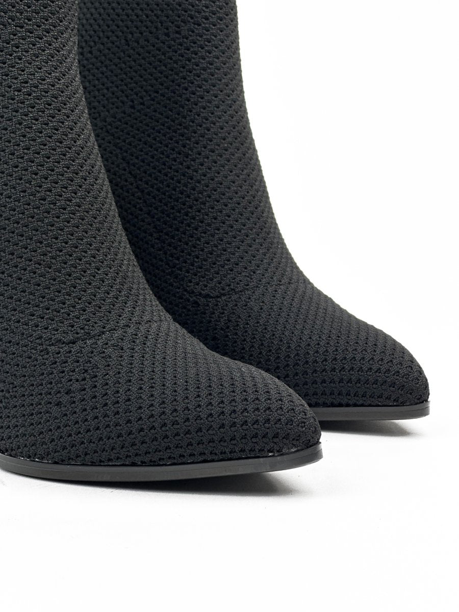 Mid-Calf Black Fabric Boots