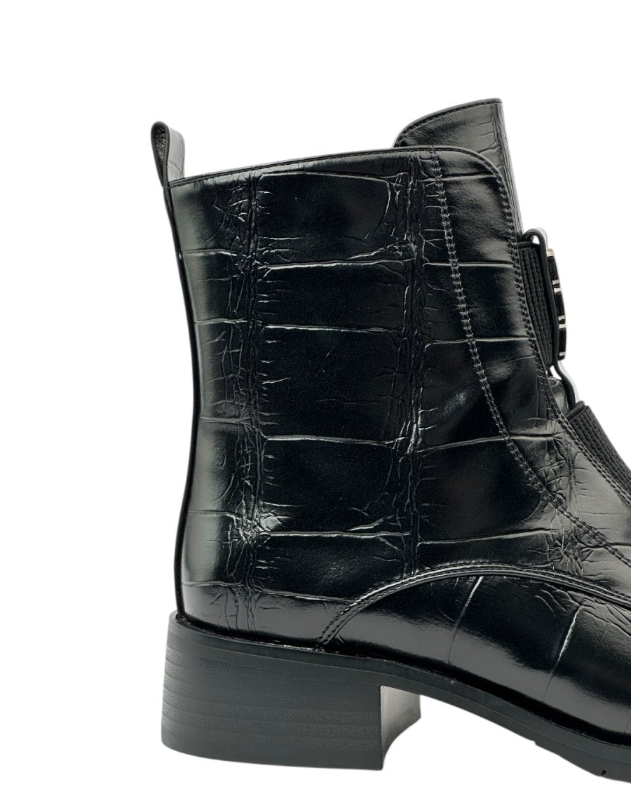 حذاء كاحل من جلد التمساح مزود بسحاب ومطاط