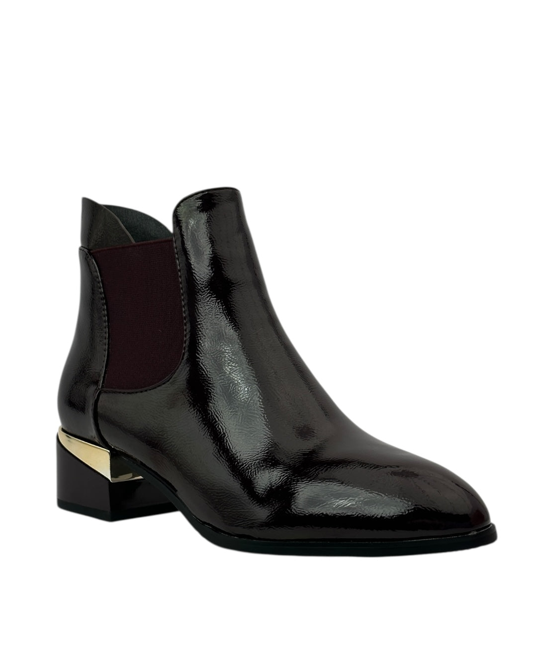 حذاء تشيلسي من الجلد اللامع بكعب منخفض