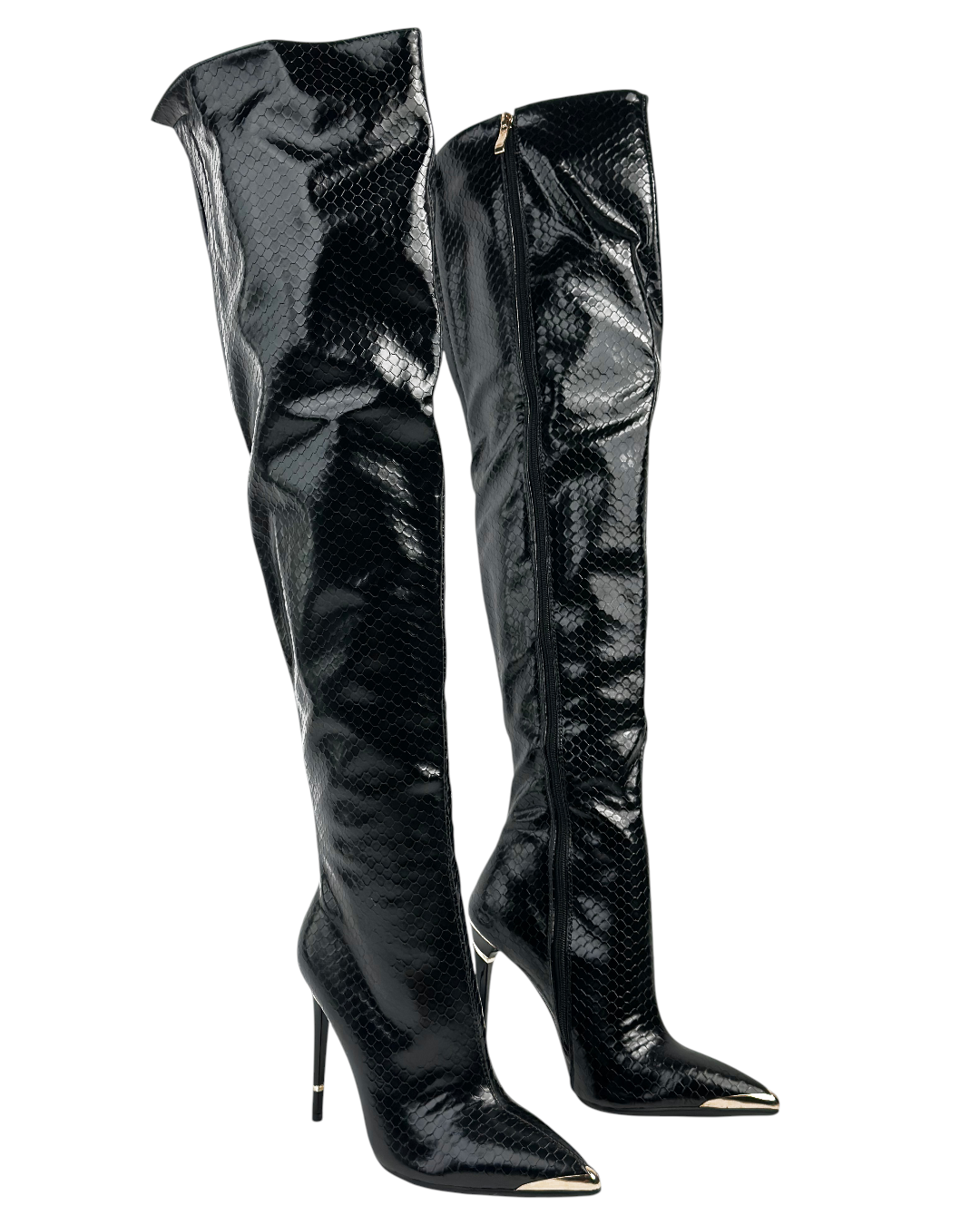 جزمة فوق الركبة بنقشة جلد الثعبان