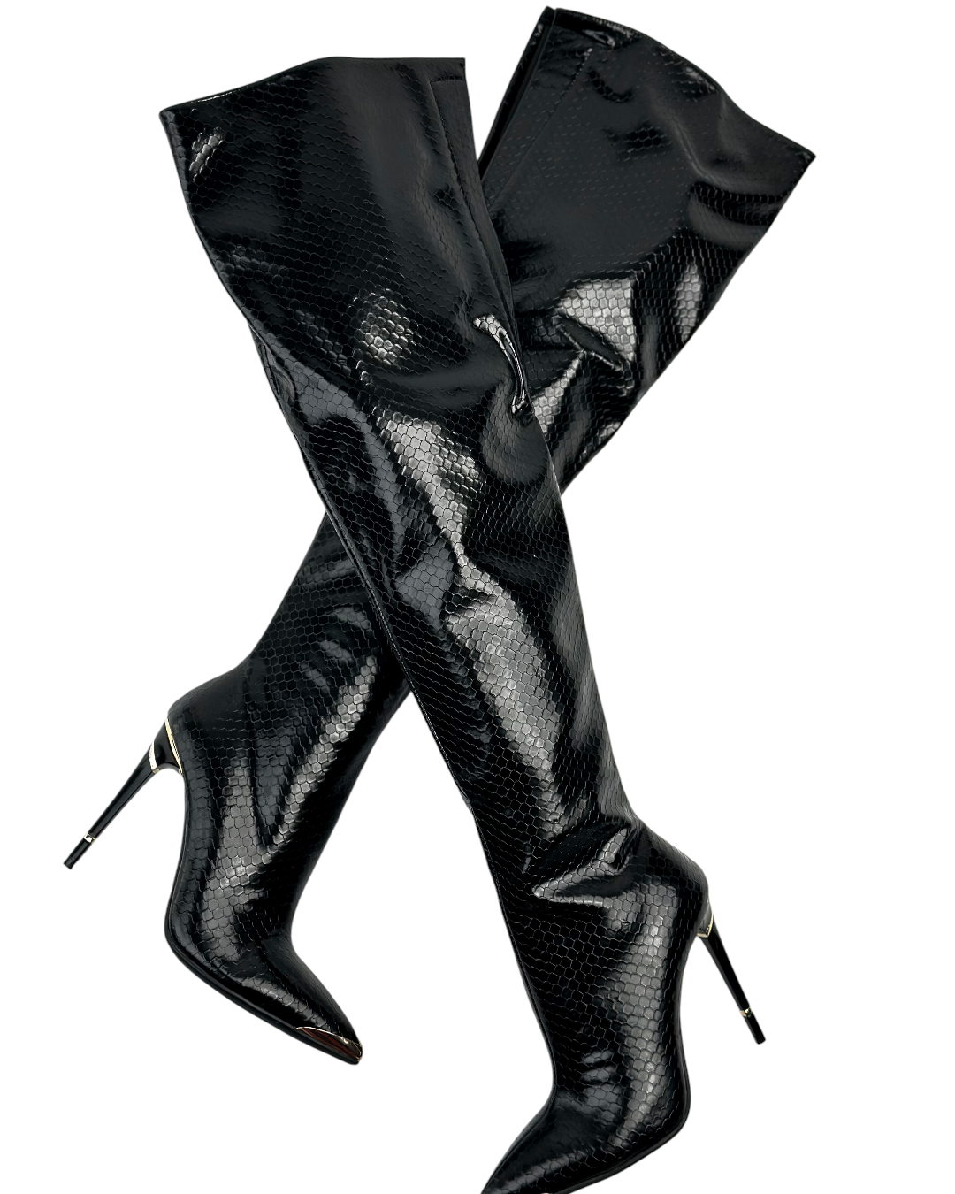 جزمة فوق الركبة بنقشة جلد الثعبان