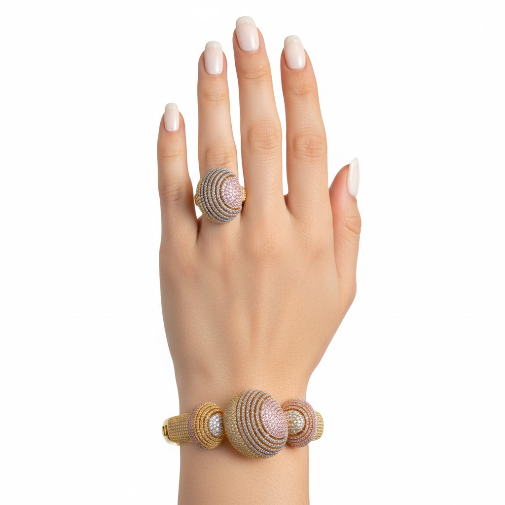 طقم وردة من الذهب والفضة والذهب الوردي المختلط